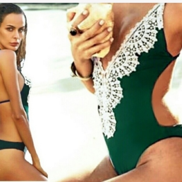 Other - NEW EMERALD GREEN BATHING SUIT W/ WHITE LACE